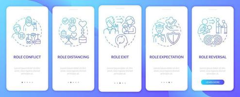 Social role action blue gradient concept onboarding mobile app page screen. Function walkthrough 4 steps graphic instructions with concepts. UI, UX, GUI vector template with linear color illustrations