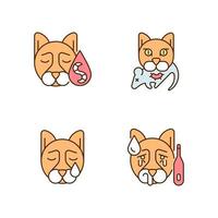 Pet infections RGB color icons set. Parasite caused diseases. Digestive system sickness. Contagious illness. Isolated vector illustrations. Simple filled line drawings collection. Editable stroke