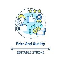 Price and quality concept icon. Customer satisfaction level from purchased goods. Operations managment abstract idea thin line illustration. Vector isolated outline color drawing. Editable stroke