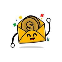 receiving money notification concept. isolated cute mail cartoon face vector illustration