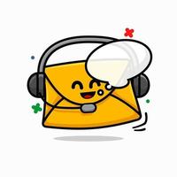 email customer support concept. isolated cute mail cartoon face wear headphone vector illustration