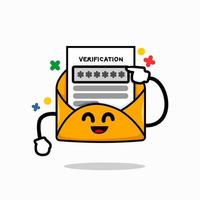 email verification code concept. isolated cute mail cartoon face with verification letter  vector illustration