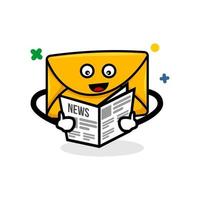 newsletter concept. isolated cute mail cartoon face reading a news letter vector illustration