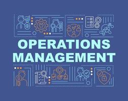 Operations management navy word concepts banner. Monitoring production. Infographics with linear icons on blue background. Isolated creative typography. Vector outline color illustration with text