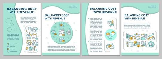 Balancing cost with revenue mint brochure template. Operation management. Flyer, booklet, leaflet print, cover design with icons. Vector layouts for presentation, annual reports, advertisement pages