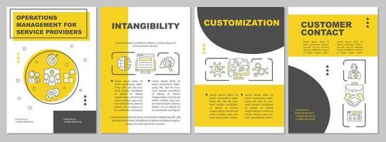 Operation management for service providers yellow brochure template. Flyer, booklet, leaflet print, cover design with linear icons. Vector layouts for presentation, annual reports, advertisement pages