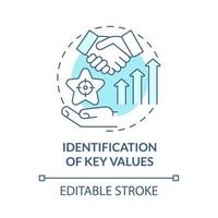 Key values identification blue concept icon. Business development. Improve service. Brand planning abstract idea thin line illustration. Vector isolated outline color drawing. Editable stroke