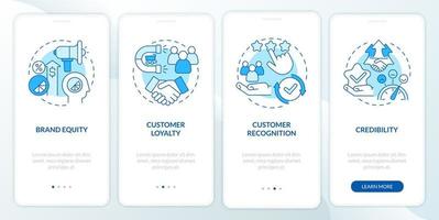 Branding benefits blue onboarding mobile app page screen. Planning business walkthrough 4 steps graphic instructions with concepts. UI, UX, GUI vector template with linear color illustrations