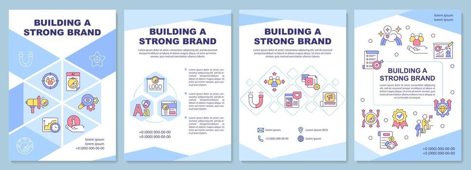 Building a strong brand brochure template. Establish startup. Flyer, booklet, leaflet print, cover design with linear icons. Vector layouts for presentation, annual reports, advertisement pages