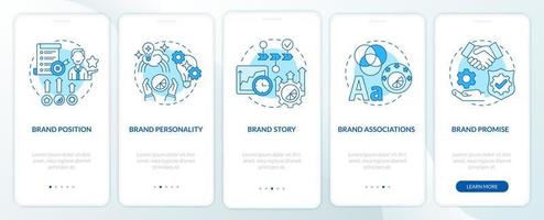 Key brand elements blue onboarding mobile app page screen. Business value walkthrough 5 steps graphic instructions with concepts. UI, UX, GUI vector template with linear color illustrations
