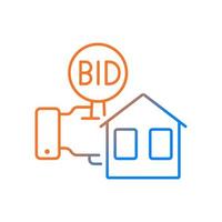 Real estate auction gradient linear vector icon. Competitive bidding for property. Selling buildings and land. Thin line color symbol. Modern style pictogram. Vector isolated outline drawing