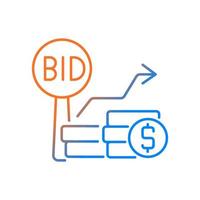 Bid increments gradient linear vector icon. Minimum price increasing. Competitive bargaining. Bidding for items. Thin line color symbol. Modern style pictogram. Vector isolated outline drawing