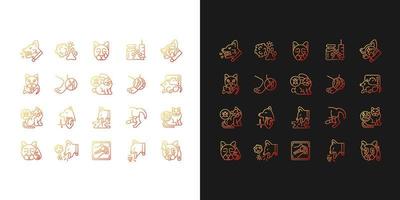 Pet disease gradient icons set for dark and light mode. Veterinary examination and treatment. Thin line contour symbols bundle. Isolated vector outline illustrations collection on black and white
