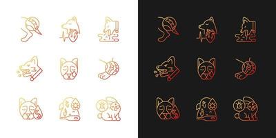 Domestic animal disease gradient icons set for dark and light mode. Pet health problems. Thin line contour symbols bundle. Isolated vector outline illustrations collection on black and white