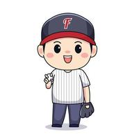 Cute boy playing baseball kawaii chibi character design vector