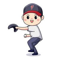 Cute boy playing baseball kawaii chibi character design vector