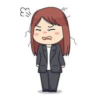 Cute businesswoman with formal suit feeling angry kawaii chibi character design vector