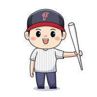 Cute boy playing baseball kawaii chibi character design