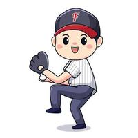 Cute boy playing baseball kawaii chibi character design vector