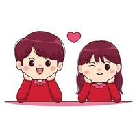 Valentines day cute couple kawaii chibi character design vector