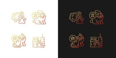 Pet parasites gradient icons set for dark and light mode. Infection carriers. Fleas and ticks. Thin line contour symbols bundle. Isolated vector outline illustrations collection on black and white