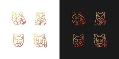 Pet infections gradient icons set for dark and light mode. Parasite and virus caused diseases. Thin line contour symbols bundle. Isolated vector outline illustrations collection on black and white