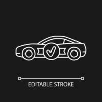 Top quality car white linear icon for dark theme. Well-engineered sports auto model. Thin line customizable illustration. Isolated vector contour symbol for night mode. Editable stroke