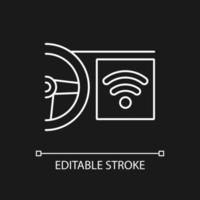 Built in wifi hotspot white linear icon for dark theme. Car with internet connection capability. Thin line customizable illustration. Isolated vector contour symbol for night mode. Editable stroke