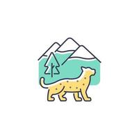 icono de color rgb de leopardo de las nieves. animal salvaje que vive en la montaña de Nepal. depredador del ecosistema del Himalaya. especie en peligro. zonas alpinas altas. ilustración vectorial aislada. dibujo lineal relleno simple vector