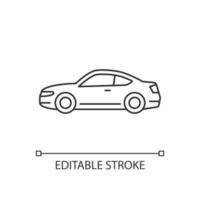 Coupe car linear icon. Two-door sports automobile. Performance-oriented vehicle. Fixed roof. Thin line customizable illustration. Contour symbol. Vector isolated outline drawing. Editable stroke
