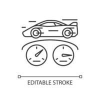 Top speed linear icon. Sports car racing. Detecting vehicle speed. Professional automobile sport. Thin line customizable illustration. Contour symbol. Vector isolated outline drawing. Editable stroke