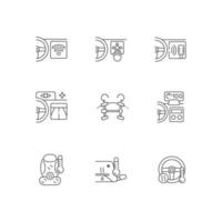 Sports car accessories linear icons set. Built-in functions in auto. Innovative vehicle tech features. Customizable thin line contour symbols. Isolated vector outline illustrations. Editable stroke