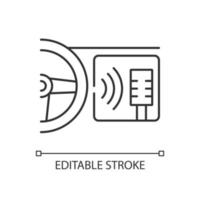 In-car voice control linear icon. Digital voice assistant. Advanced self-driving feature. Thin line customizable illustration. Contour symbol. Vector isolated outline drawing. Editable stroke