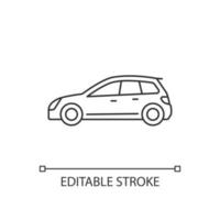 Hatchback linear icon. Cheap sports car. Auto with two-box design. Access to cargo area. Thin line customizable illustration. Contour symbol. Vector isolated outline drawing. Editable stroke