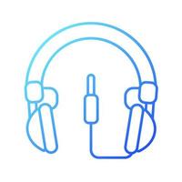 Wired circumaural headset gradient linear vector icon. Over ear headset for gaming. Device connected to computer, phone. Thin line color symbol. Modern style pictogram. Vector isolated outline drawing