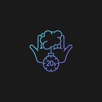 Scrub hands for twenty seconds gradient vector icon for dark theme. Clearing out germs. Rubbing hands under warm water. Thin line color symbol. Modern style pictogram. Vector isolated outline drawing