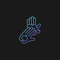 Rub palms with fingers gradient vector icon for dark theme. Regular handwashing. Covering hands with soap lather. Thin line color symbol. Modern style pictogram. Vector isolated outline drawing