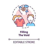 Filling void concept icon. Shopping when feel sad and stress. Sense of emptiness. Worthless buying abstract idea thin line illustration. Vector isolated outline color drawing. Editable stroke