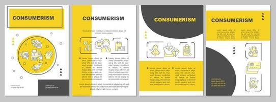 Consumerism yellow brochure template. Excessive purchasing. Flyer, booklet, leaflet print, cover design with linear icons. Vector layouts for presentation, annual reports, advertisement pages