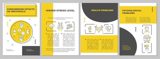 Effects of consumerism yellow brochure template. Emotional issues. Flyer, booklet, leaflet print, cover design with linear icons. Vector layouts for presentation, annual reports, advertisement pages