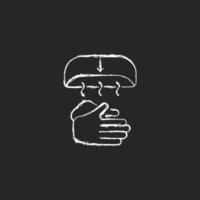 Air dry hands chalk white icon on dark background. Hygienic alternative. Hand-drying method. Spreading germs risk. Electric device at public washroom. Isolated vector chalkboard illustration on black