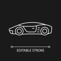 Supercar white linear icon for dark theme. High-performance luxury sports vehicle. Exotic car. Thin line customizable illustration. Isolated vector contour symbol for night mode. Editable stroke