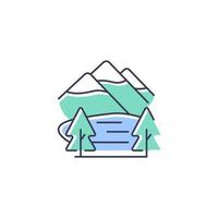 Shey-phoksundo national park RGB color icon. Deepest lake in Nepal. Trans-Himalayan region. Flora and fauna diversity. Alpine freshwater lake. Isolated vector illustration. Simple filled line drawing