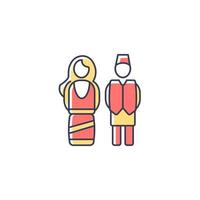 Nepal traditional costume RGB color icon. Festive outfit for religious occasions. National male and female dresses. Ethnic clothing. Isolated vector illustration. Simple filled line drawing