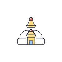 Swayambhu stupa RGB color icon. Monkey temple. Cubical structure with painted Buddha eyes. Nepalese holy shrine for prayer. Nepal architecture. Isolated vector illustration. Simple filled line drawing