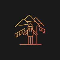 trekking en nepal icono de vector degradado para tema oscuro. destino de montañismo. senderismo por el Himalaya. símbolo de color de línea fina. pictograma de estilo moderno. dibujo de contorno aislado vectorial