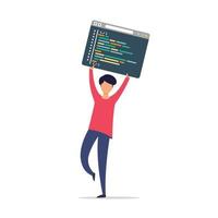 Male web developer creating program code development of software