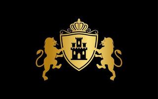 escudo de armas. Plantilla de vector de león real de lujo para negocios, comunidad, industrial, fundación, seguridad, tecnología, empresa de servicios.