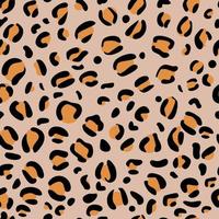 Leopard spots are a seamless pattern of natural color. Yellow-orange animal print. Trends. Black spot. Wildlife. Textile print. Vector illustration