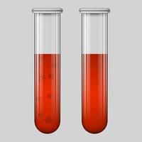 A test tube with blood, with a red liquid.Blood with coronavirus.Glass objects.Vector illustration